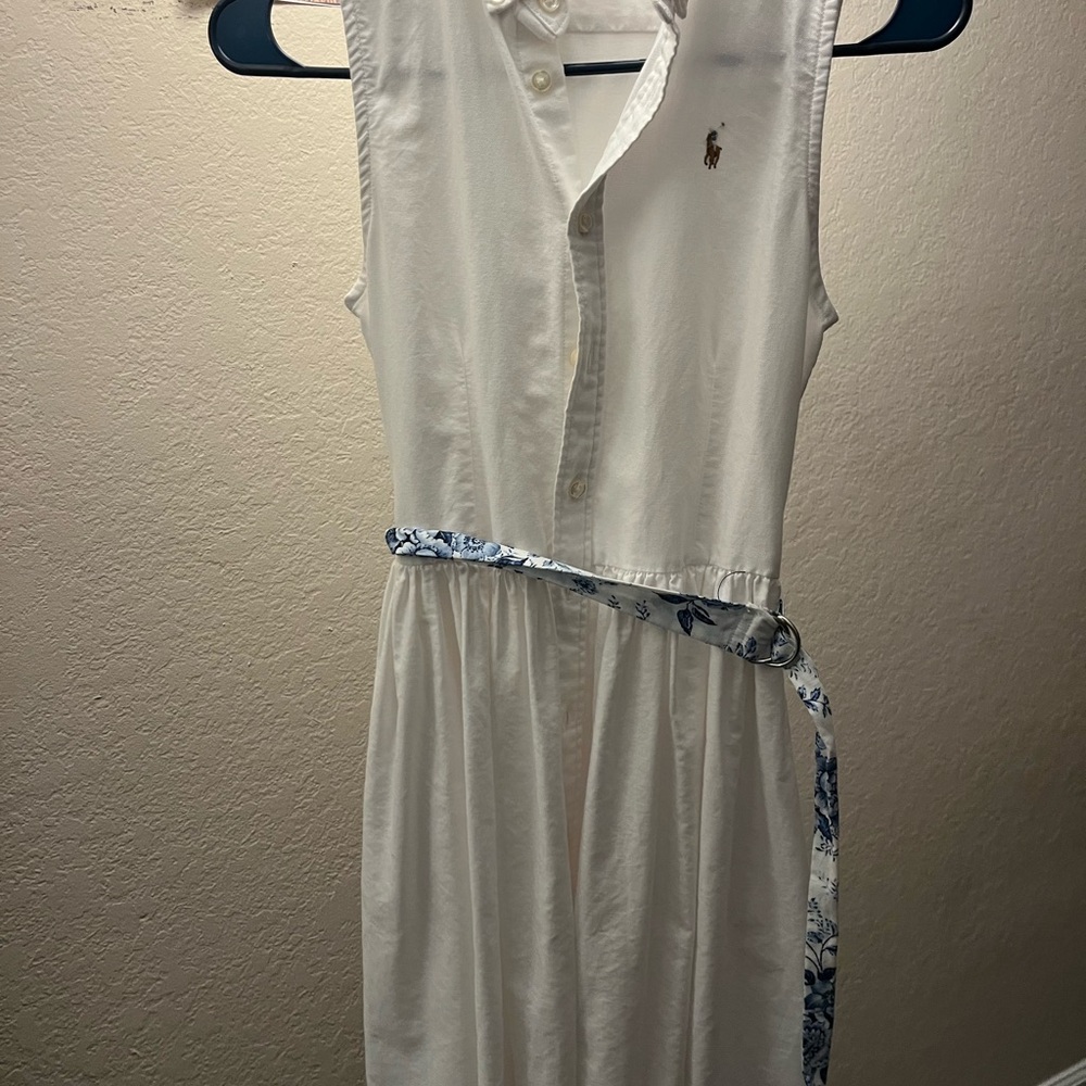 Polo Ralph Lauren Girls White Dress with Blue Floral Accent